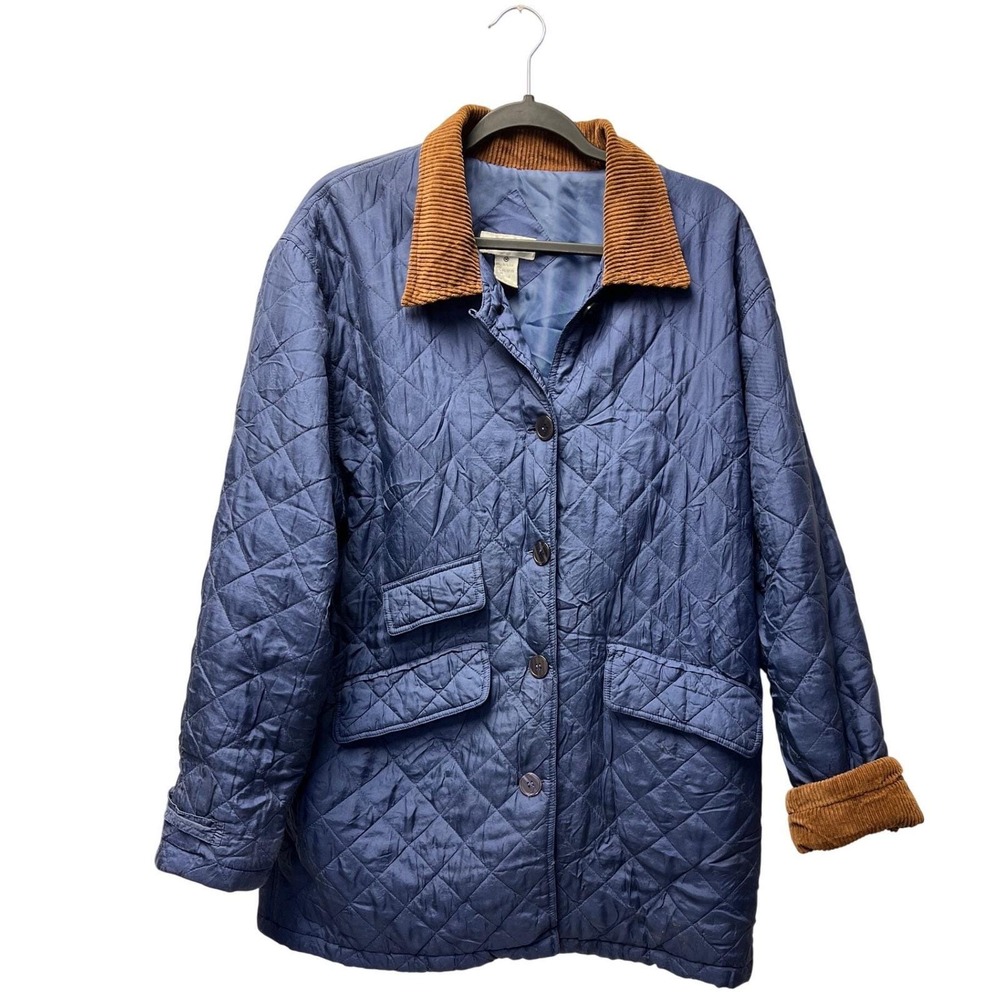 Vtg Bogari Women's  M Blue Quilt Silk Barn Jacket Coat Utility Heritage Classic